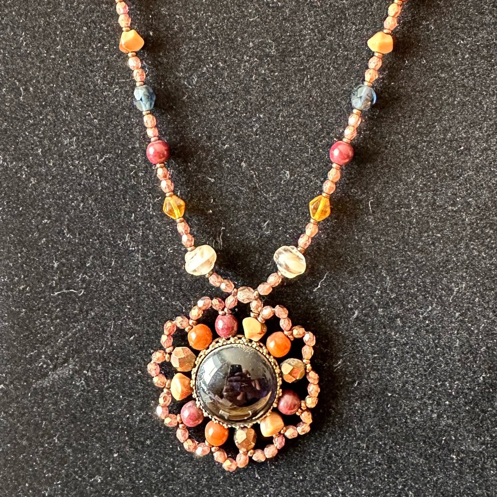 Boho Beaded Earth-tone Necklace with Swarski Crystals
